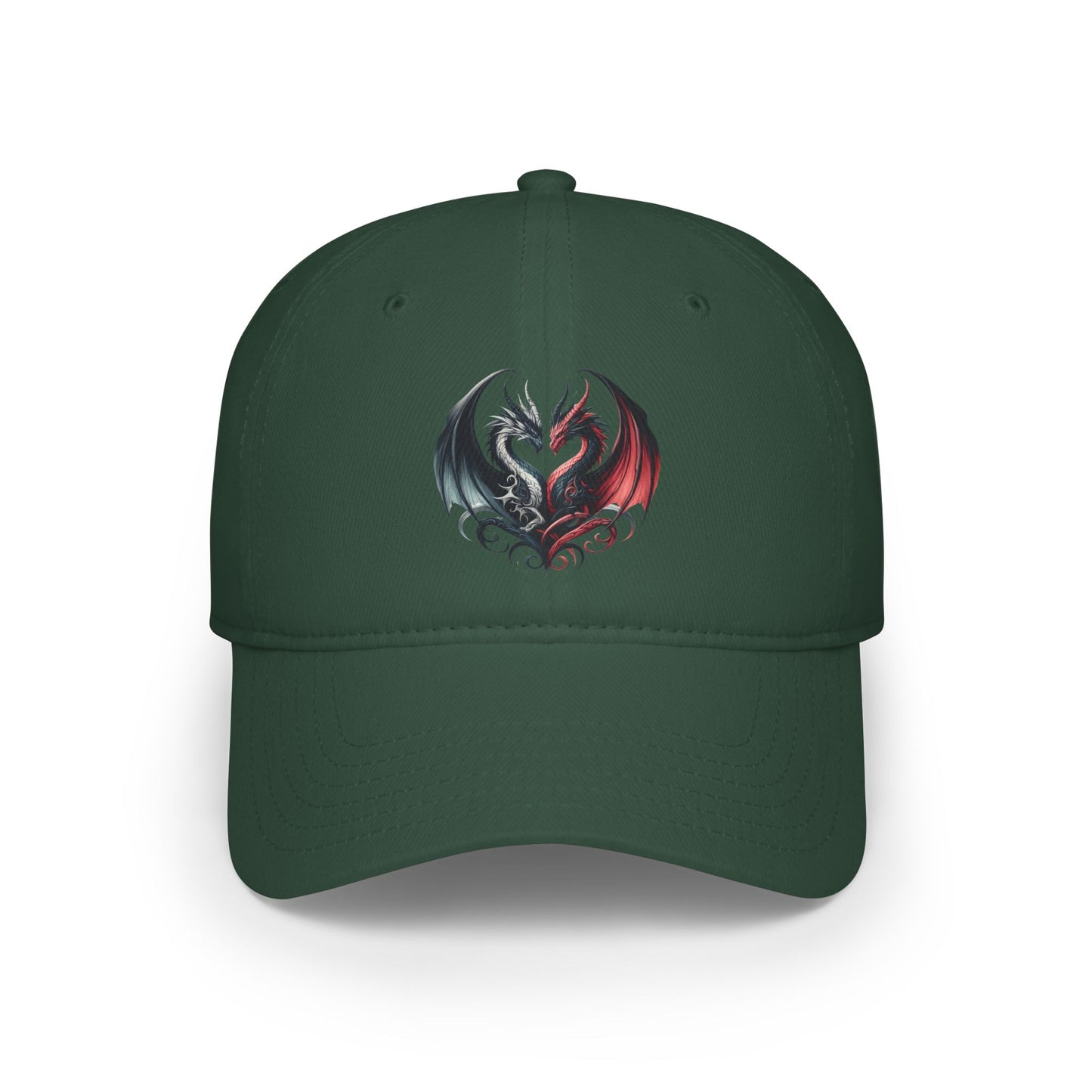 Low Profile Baseball Cap - Love Dragons - Black & Red