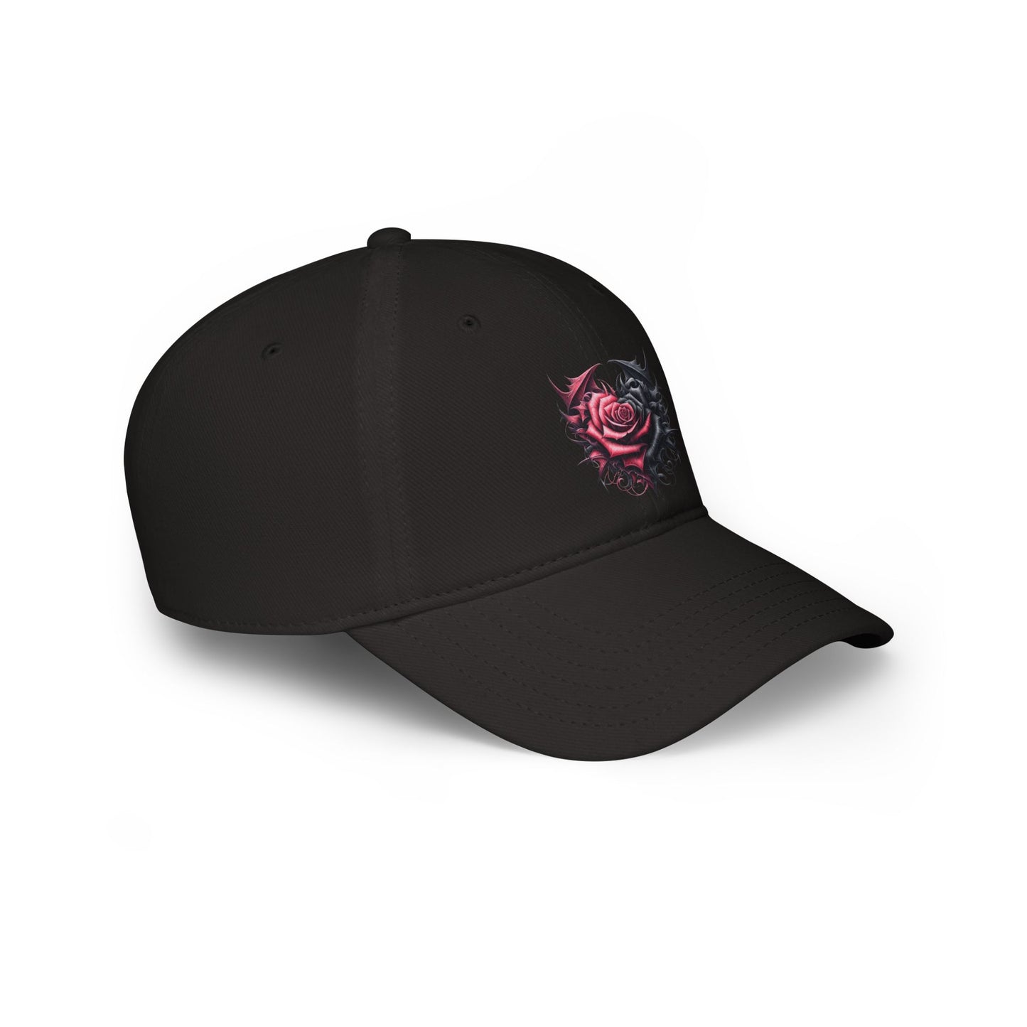 Low Profile Baseball Cap - Deep Dark Love every growing ever changing - Black & Red Roses