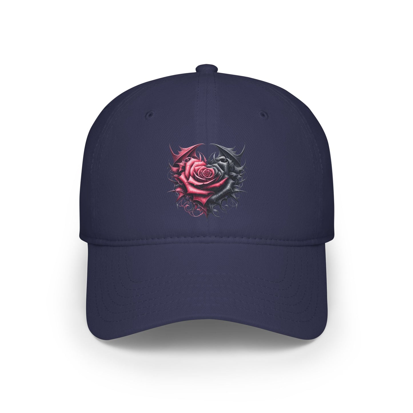 Low Profile Baseball Cap - Deep Dark Love every growing ever changing - Black & Red Roses