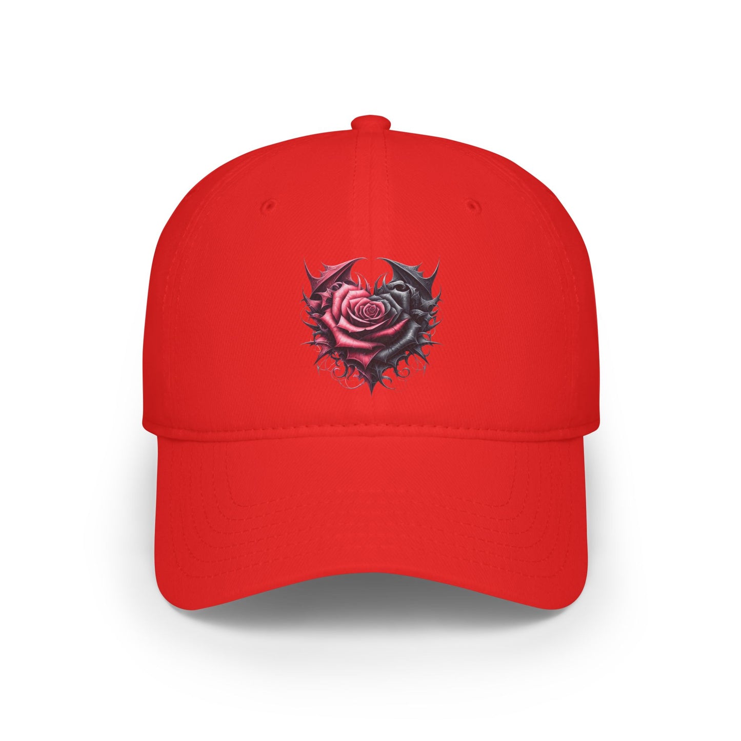 Low Profile Baseball Cap - Deep Dark Love every growing ever changing - Black & Red Roses