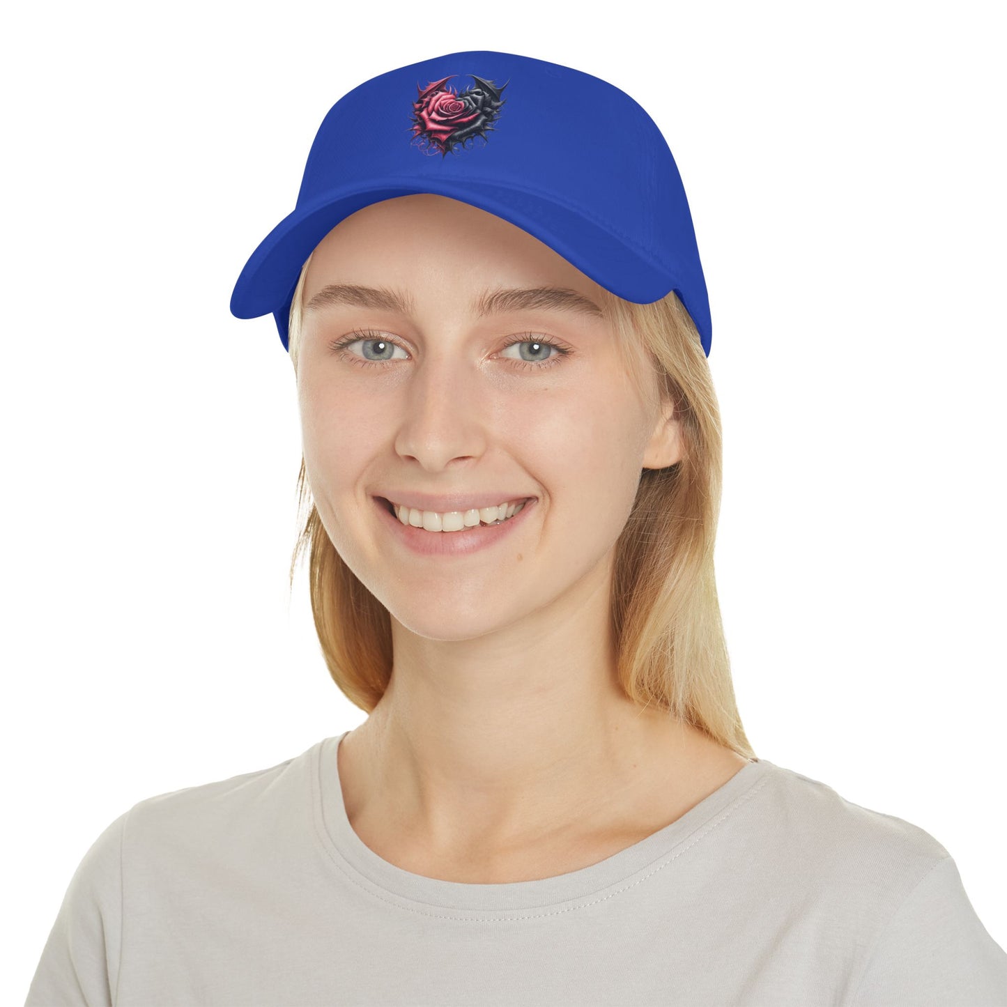 Low Profile Baseball Cap - Deep Dark Love every growing ever changing - Black & Red Roses