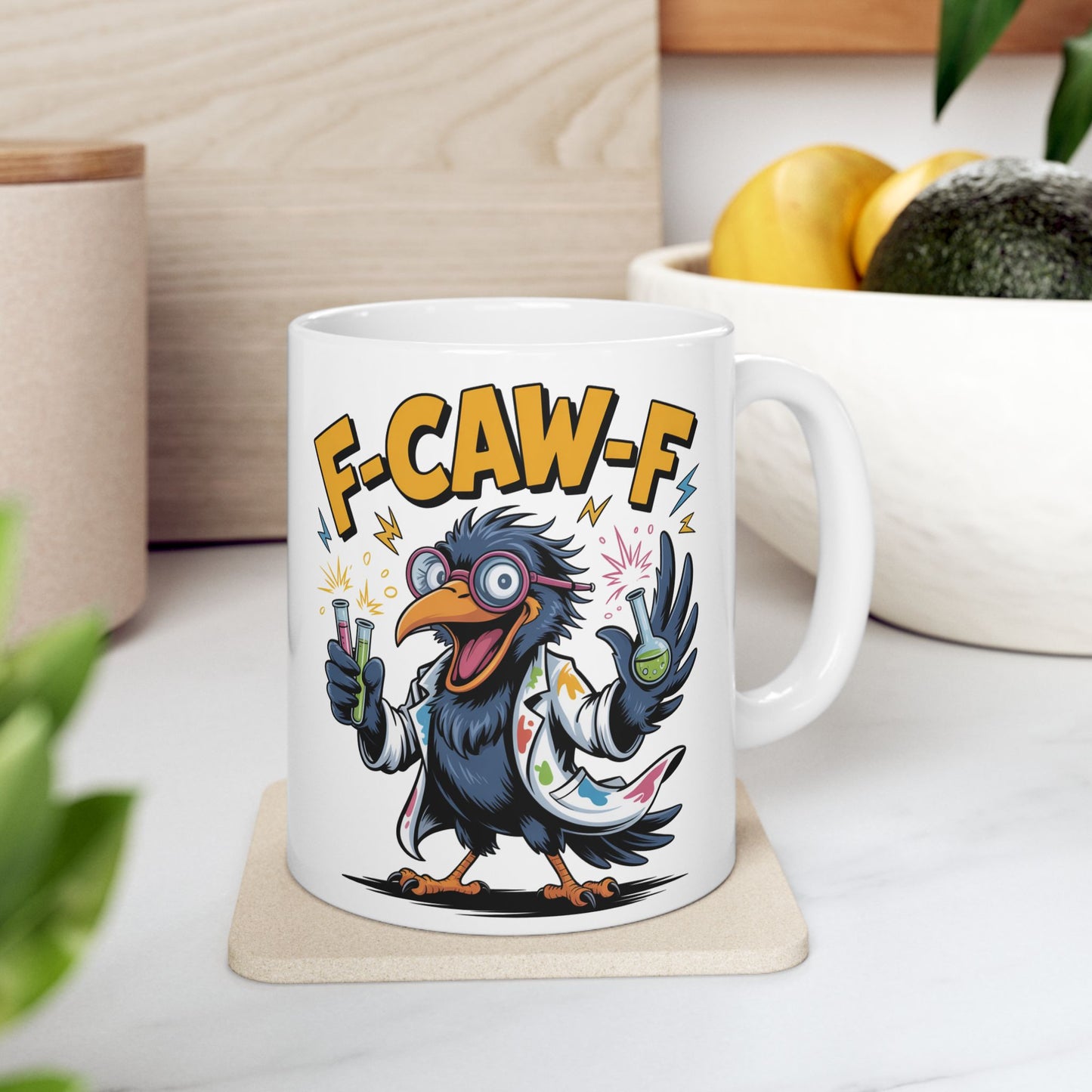 F-Caw-F The Scientist Raven - Ceramic Mug - Motivational Gift for Coffee Lovers, Office Desk Decor, Holiday & Birthday Present, Fun Quote