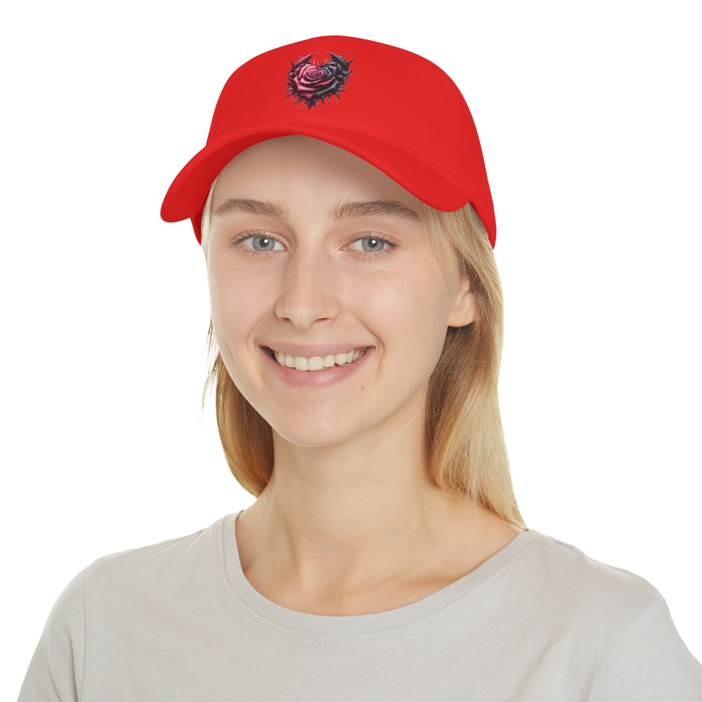 Low Profile Baseball Cap - Deep Dark Love every growing ever changing - Black & Red Roses