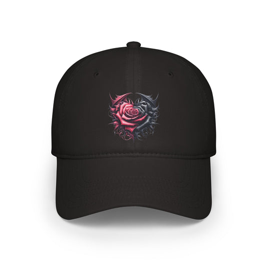 Low Profile Baseball Cap - Deep Dark Love every growing ever changing - Black & Red Roses