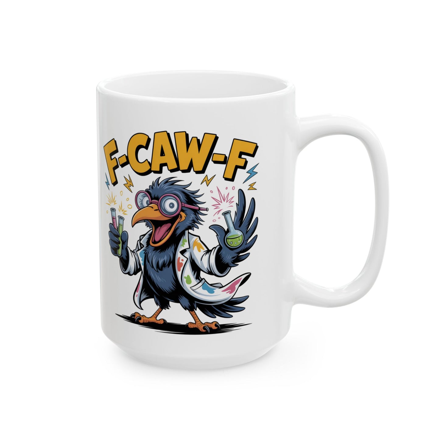 F-Caw-F The Scientist Raven - Ceramic Mug - Motivational Gift for Coffee Lovers, Office Desk Decor, Holiday & Birthday Present, Fun Quote