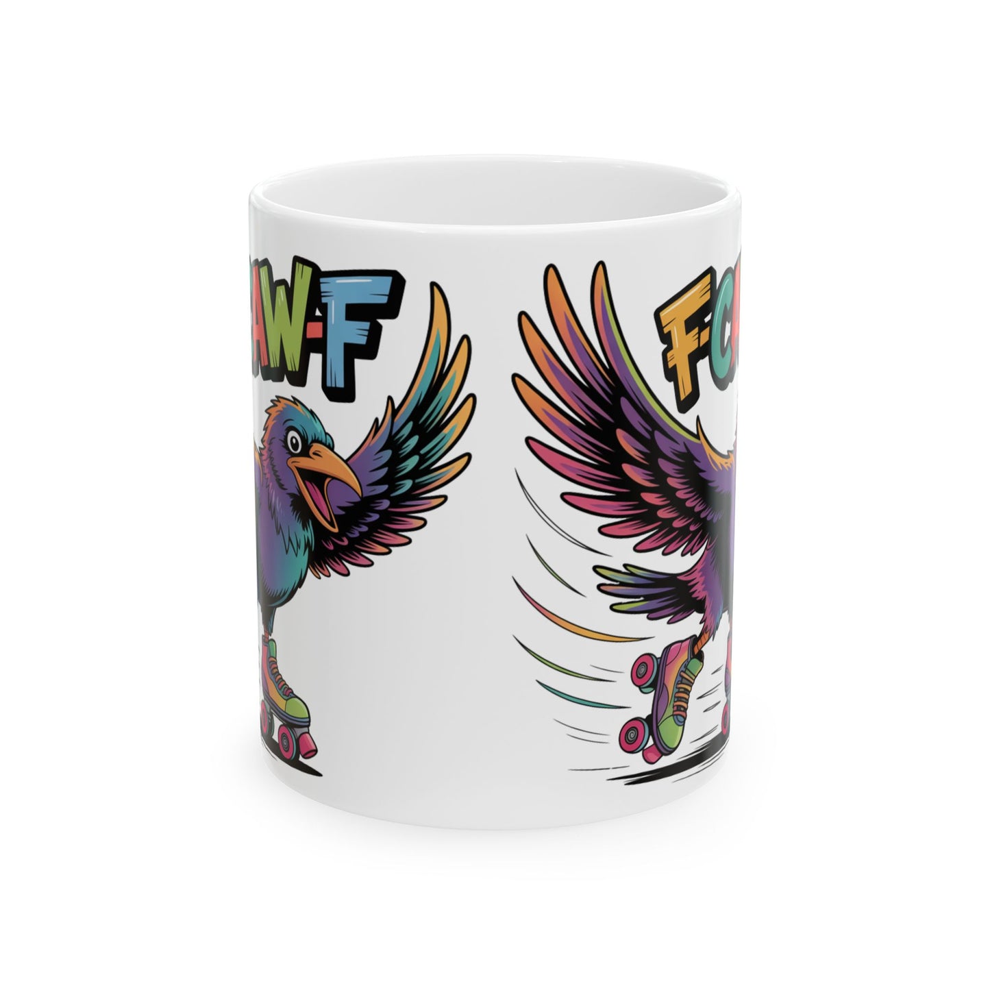 F-Caw-F Roller Blading Raven - Ceramic Mug - Motivational Gift for Coffee Lovers, Office Desk Decor, Holiday & Birthday Present, Fun Quote