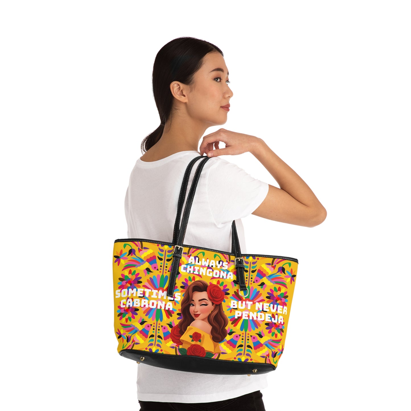 Yellow - Chic PU Leather Shoulder Bag - Always Chingona, Fashionable Tote for Confident Women, Perfect Gift for Celebrations